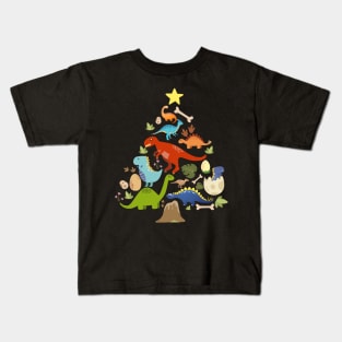 Dinosaur Christmas Tree Kids T-Shirt